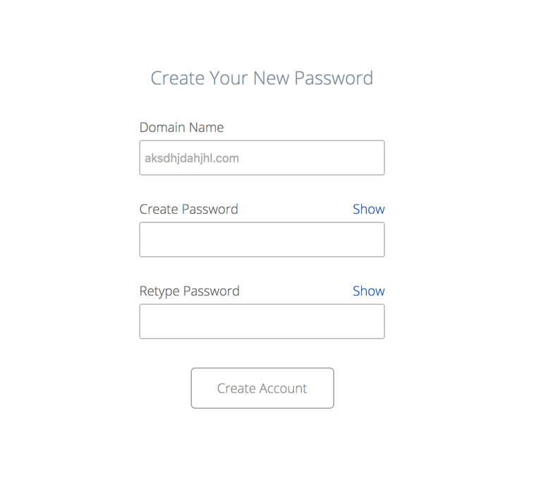 Screenshot of a form that allows to create a new password
