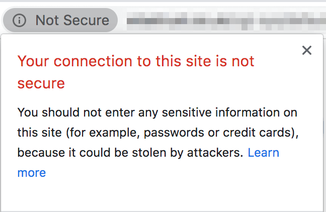 Text that shows when site connection is not secure (website is using HTTP protocol instead of HTTPS)