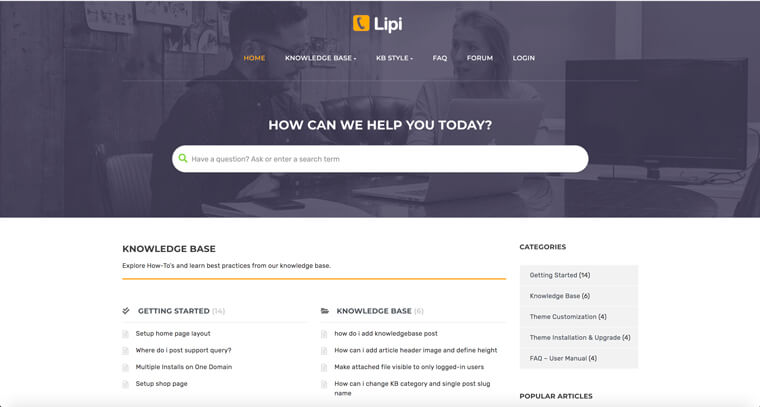 Screenshot showing Lipi theme home page